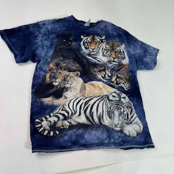 The Mountain VTG T-Shirt Mens Large Blue Tie Dye Lion Tiger Panther Short Sleeve - Picture 1 of 8